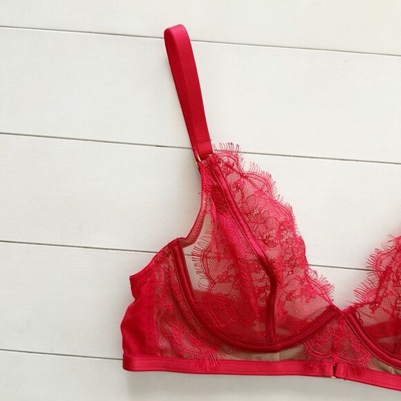 ASOS Wolf and Whistle Red Natalia Eyelash Lace Plunge Bra 34C - Picture 3 of 10